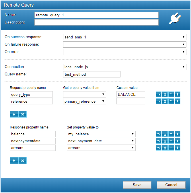 Remote Query action settings in the everymessage Workflow designer